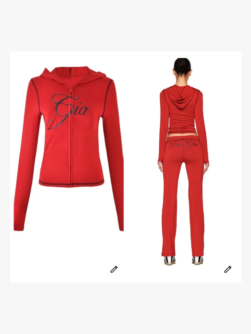 Red Gia Zip Hoodie & Pants Set with Script Logo